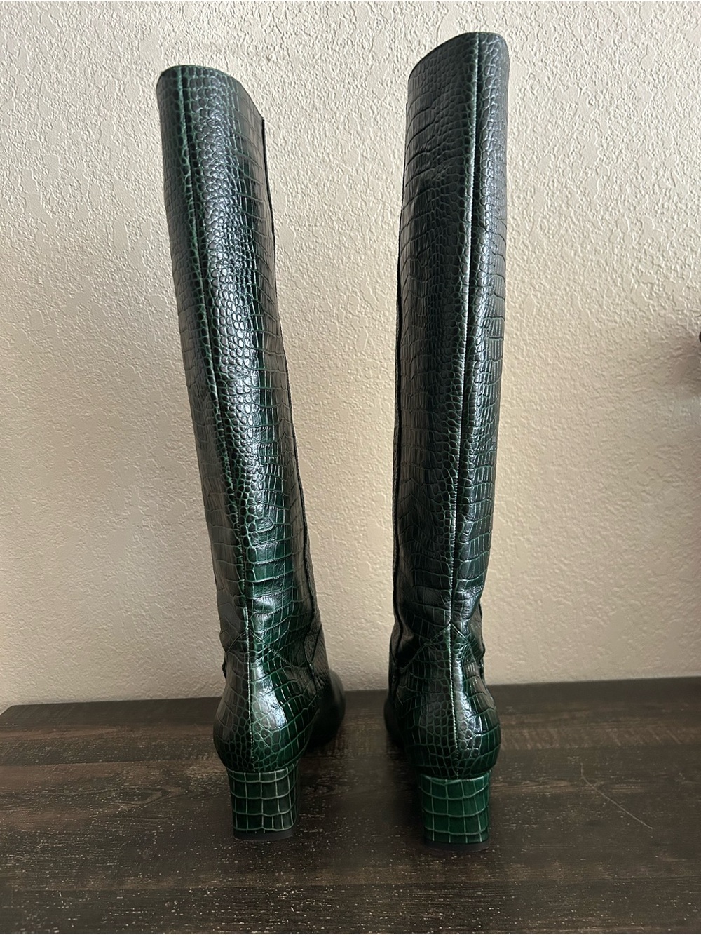 Italian Aquatalia Dark Green Leather Knee-High Boots - Picture 3 of 5